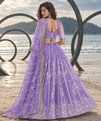 LAVENDER NET THREAD WITH ZARI AND SEQUIN WORK FESTIVE LEHENGA CHOLI 2