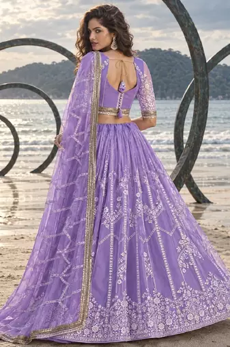 LAVENDER NET THREAD WITH ZARI AND SEQUIN WORK FESTIVE LEHENGA CHOLI