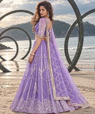 LAVENDER NET THREAD WITH ZARI AND SEQUIN WORK FESTIVE LEHENGA CHOLI 3