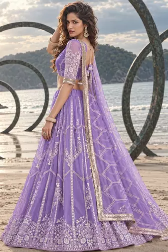 LAVENDER NET THREAD WITH ZARI AND SEQUIN WORK FESTIVE LEHENGA CHOLI