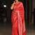 Red  silk blend jacuard work festival saree with unstitched blouse piece