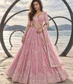 PINK NET THREAD WITH ZARI AND SEQUINCE WORK FESTIVE LEHENGA CHOLI SET FOR WOMEN'S