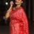 Red  silk blend jacuard work festival saree with unstitched blouse piece