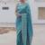 Sky blue  silk blend jacuard work festival saree with unstitched blouse piece