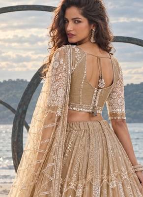 BEIGE NET THREAD WITH ZARI AND SEQUIN WORK FESTIVE LEHENGA CHOLI 2