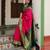 Pink green silk blend jacuard work festival saree with unstitched blouse piece