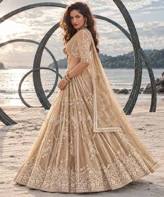 BEIGE NET THREAD WITH ZARI AND SEQUIN WORK FESTIVE LEHENGA CHOLI 3