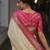 Off white pink silk blend jacuard work festival saree with unstitched blouse piece