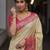 Off white pink silk blend jacuard work festival saree with unstitched blouse piece