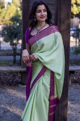 Pista purple silk blend jacuard work festival saree with unstitched blouse piece 1