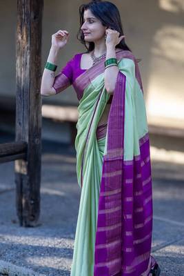 Pista purple silk blend jacuard work festival saree with unstitched blouse piece 4