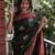Black silk blend jacuard work festival saree with unstitched blouse piece