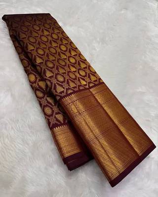 Maroon silk blend jacuard work festival saree with unstitched blouse piece 1