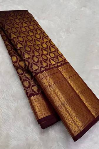 Maroon silk blend jacuard work festival saree with unstitched blouse piece