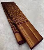 Maroon silk blend jacuard work festival saree with unstitched blouse piece