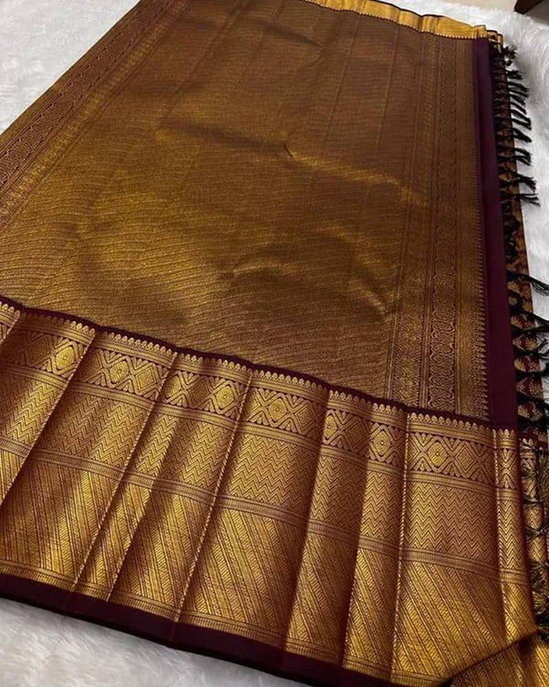 Maroon silk blend jacuard work festival saree with unstitched blouse piece