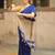 Blue yellow linen jacuard work festival saree with unstitched blouse piece