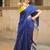 Blue yellow linen jacuard work festival saree with unstitched blouse piece