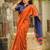 Orange blue linen jacuard work festival saree with unstitched blouse piece