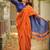 Orange blue linen jacuard work festival saree with unstitched blouse piece