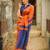 Orange blue linen jacuard work festival saree with unstitched blouse piece