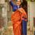 Orange blue linen jacuard work festival saree with unstitched blouse piece