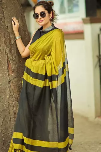 Parrot black linen jacuard work festival saree with unstitched blouse piece