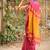 Pink yellow linen jacuard work festival saree with unstitched blouse piece