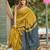 Yellow black linen jacuard work festival saree with unstitched blouse piece