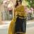 Yellow black linen jacuard work festival saree with unstitched blouse piece