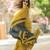Yellow black linen jacuard work festival saree with unstitched blouse piece