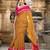 Mustard pink linen jacuard work festival saree with unstitched blouse piece