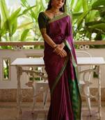 Wine green silk blend jacuard work festival saree with unstitched blouse piece