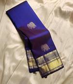 Blue silk blend jacuard work festival saree with unstitched blouse piece