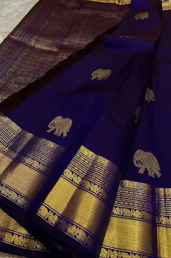 Blue silk blend jacuard work festival saree with unstitched blouse piece