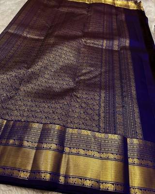 Blue silk blend jacuard work festival saree with unstitched blouse piece 3