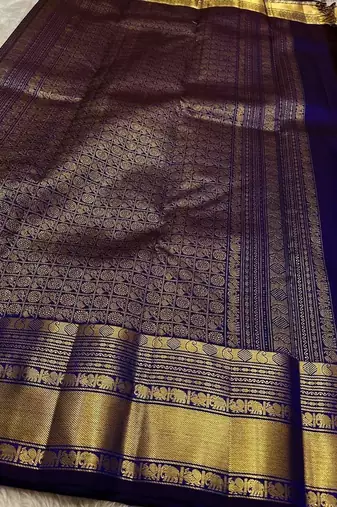 Blue silk blend jacuard work festival saree with unstitched blouse piece