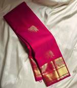 Pink silk blend jacuard work festival saree with unstitched blouse piece