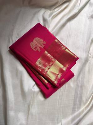 Pink silk blend jacuard work festival saree with unstitched blouse piece 2