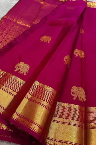 Pink silk blend jacuard work festival saree with unstitched blouse piece