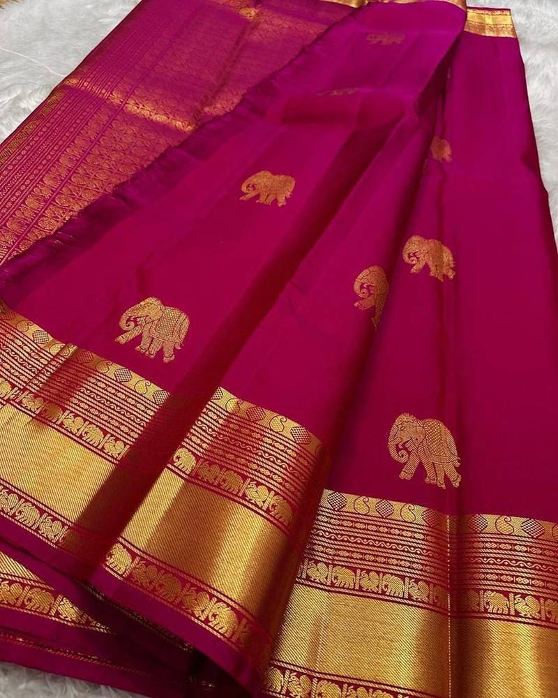 Pink silk blend jacuard work festival saree with unstitched blouse piece