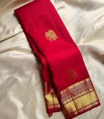 Red silk blend jacuard work festival saree with unstitched blouse piece