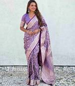 Lavender silk blend jacuard work festival saree with unstitched blouse piece