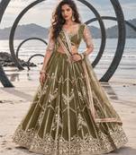 MEHENDI GREEN NET THREAD WITH ZARI AND SEQUIN WORK FESTIVE LEHENGA CHOLI