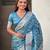 Sky blue silk blend jacuard work festival saree with unstitched blouse piece