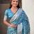 Sky blue silk blend jacuard work festival saree with unstitched blouse piece