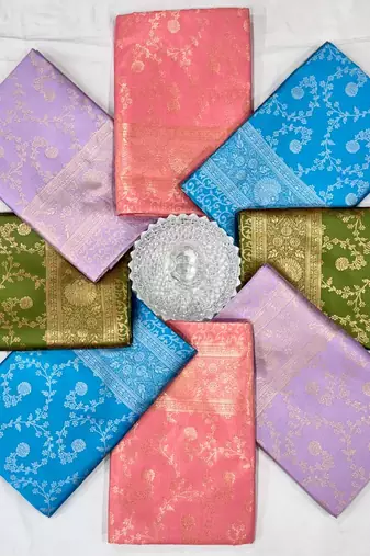 Sky blue silk blend jacuard work festival saree with unstitched blouse piece
