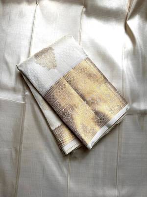 White silk blend jacuard work festival saree with unstitched blouse piece 1