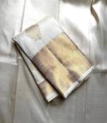 White silk blend jacuard work festival saree with unstitched blouse piece