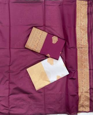 White silk blend jacuard work festival saree with unstitched blouse piece 5